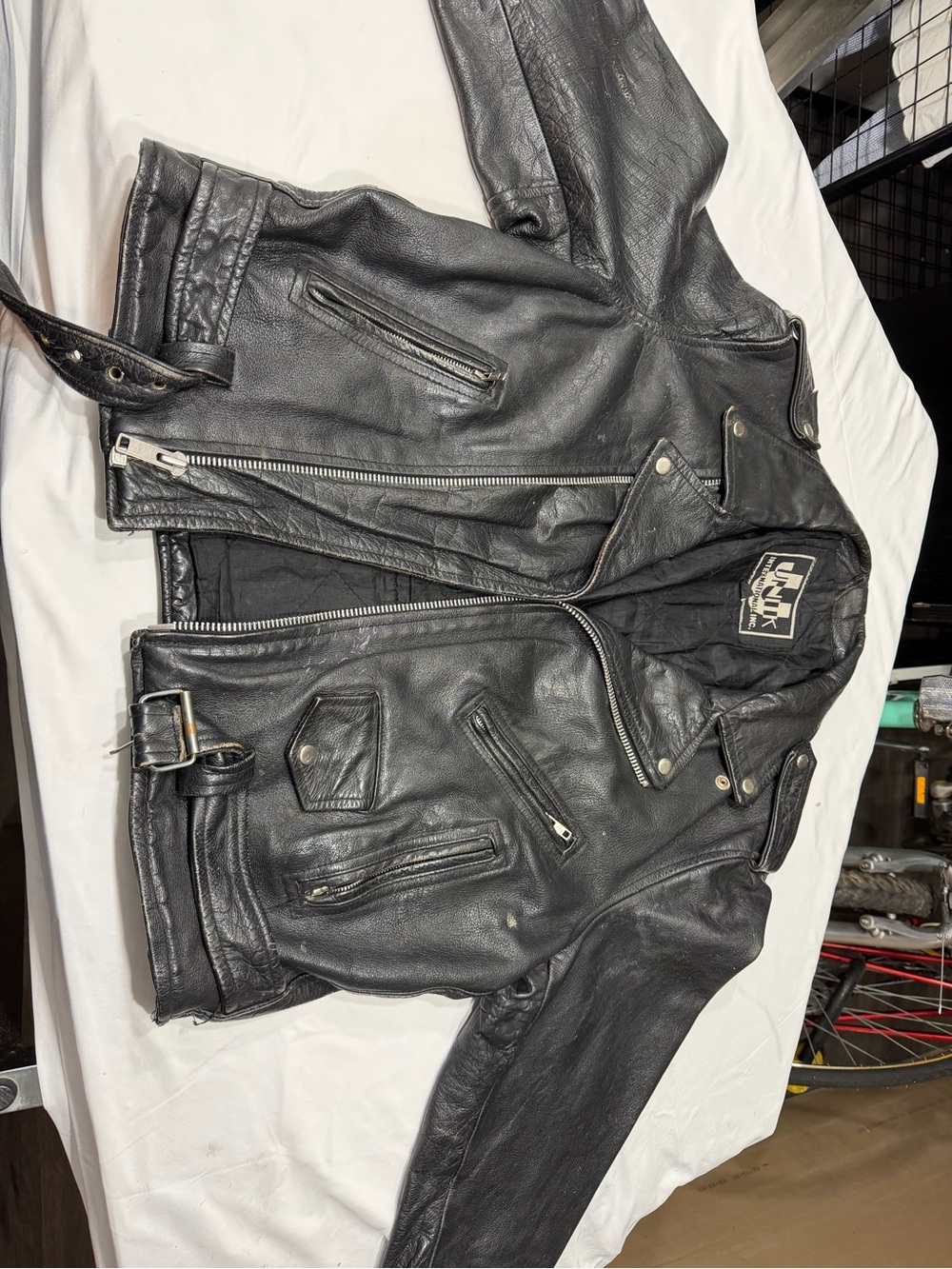 UNIK Vintage Black Leather Biker Jacket SZ 46